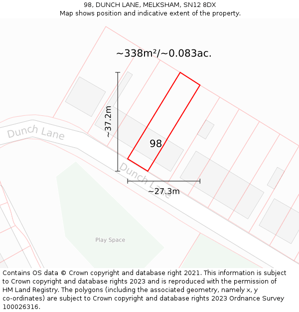 98, DUNCH LANE, MELKSHAM, SN12 8DX: Plot and title map