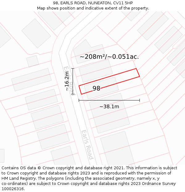 98, EARLS ROAD, NUNEATON, CV11 5HP: Plot and title map
