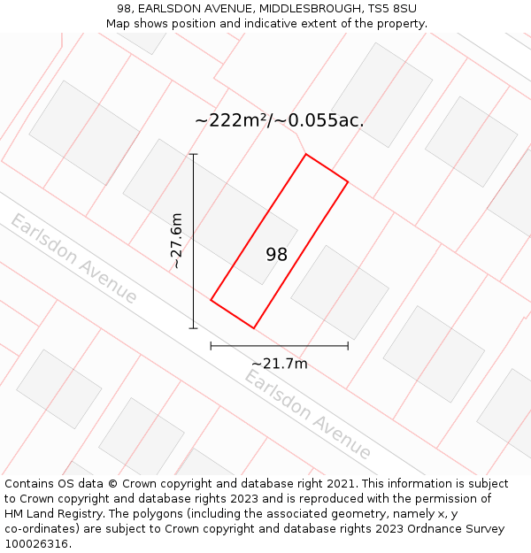 98, EARLSDON AVENUE, MIDDLESBROUGH, TS5 8SU: Plot and title map