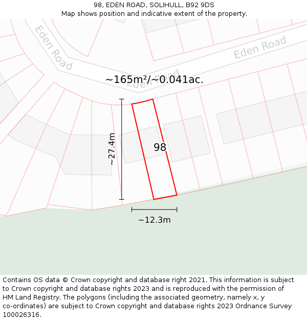 98, EDEN ROAD, SOLIHULL, B92 9DS: Plot and title map