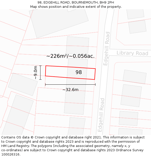 98, EDGEHILL ROAD, BOURNEMOUTH, BH9 2PH: Plot and title map