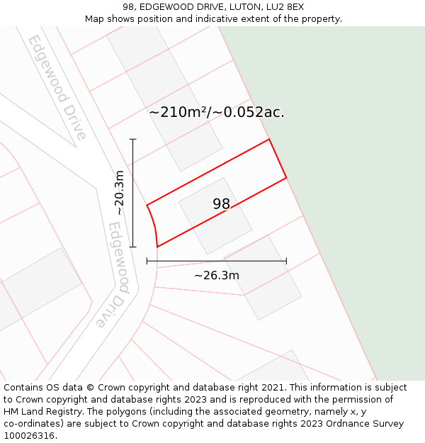 98, EDGEWOOD DRIVE, LUTON, LU2 8EX: Plot and title map