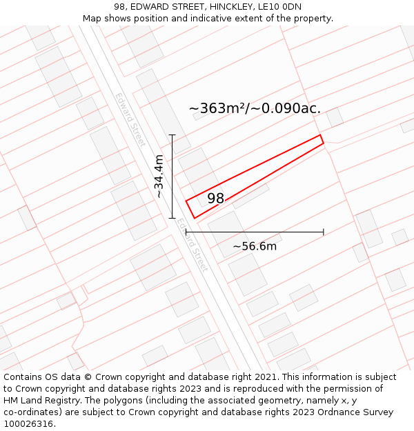 98, EDWARD STREET, HINCKLEY, LE10 0DN: Plot and title map
