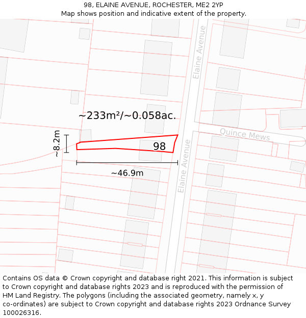98, ELAINE AVENUE, ROCHESTER, ME2 2YP: Plot and title map