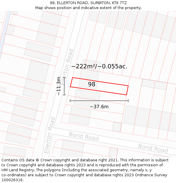 98, ELLERTON ROAD, SURBITON, KT6 7TZ: Plot and title map