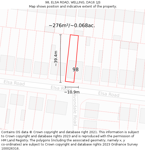98, ELSA ROAD, WELLING, DA16 1JS: Plot and title map