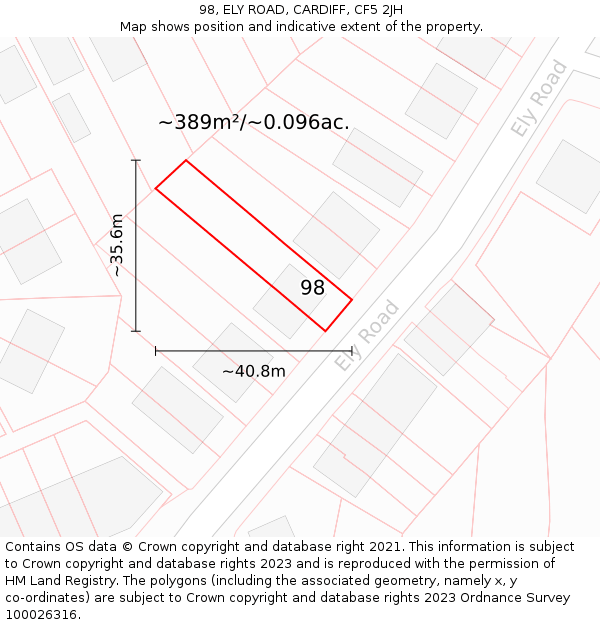 98, ELY ROAD, CARDIFF, CF5 2JH: Plot and title map
