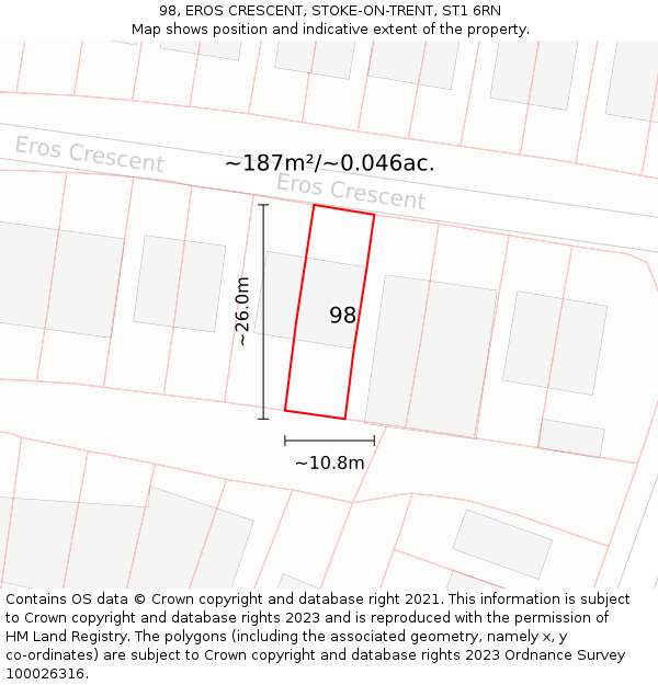 98, EROS CRESCENT, STOKE-ON-TRENT, ST1 6RN: Plot and title map