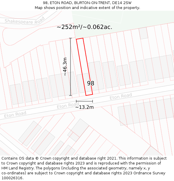 98, ETON ROAD, BURTON-ON-TRENT, DE14 2SW: Plot and title map