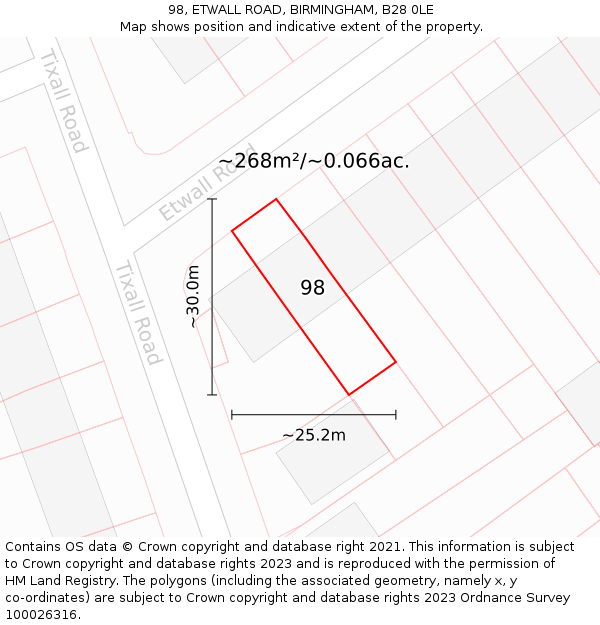 98, ETWALL ROAD, BIRMINGHAM, B28 0LE: Plot and title map
