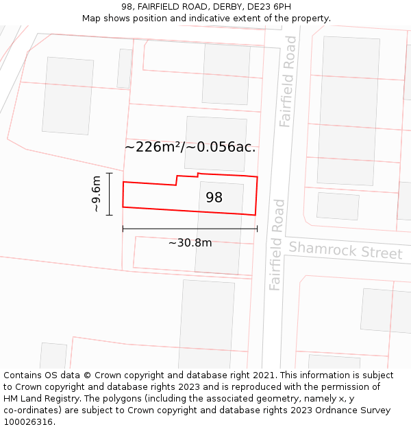 98, FAIRFIELD ROAD, DERBY, DE23 6PH: Plot and title map