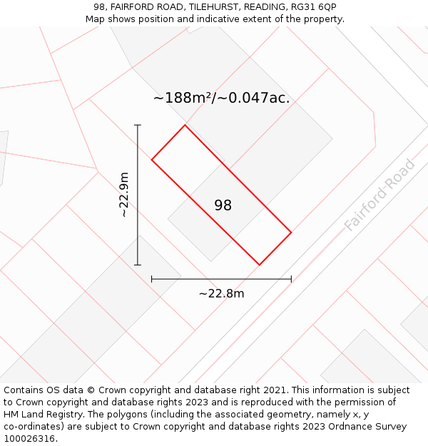 98, FAIRFORD ROAD, TILEHURST, READING, RG31 6QP: Plot and title map