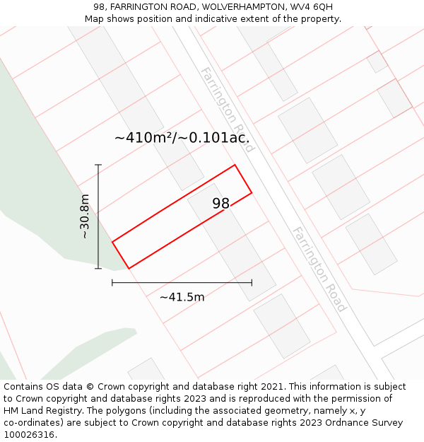 98, FARRINGTON ROAD, WOLVERHAMPTON, WV4 6QH: Plot and title map