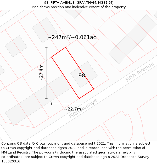 98, FIFTH AVENUE, GRANTHAM, NG31 9TJ: Plot and title map
