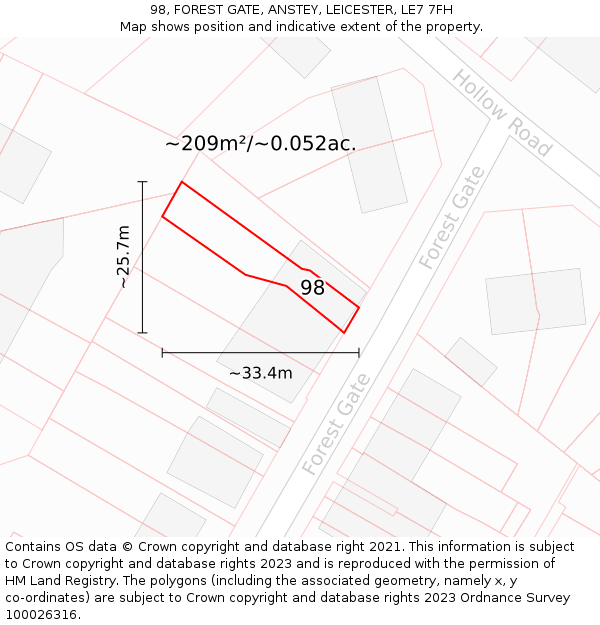 98, FOREST GATE, ANSTEY, LEICESTER, LE7 7FH: Plot and title map