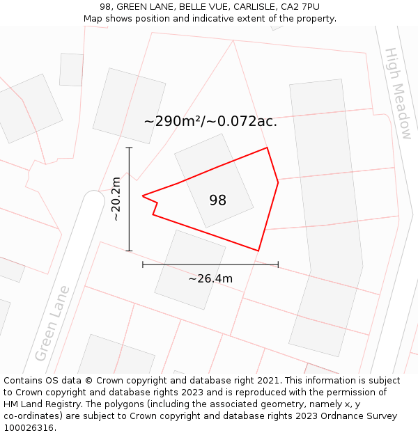 98, GREEN LANE, BELLE VUE, CARLISLE, CA2 7PU: Plot and title map