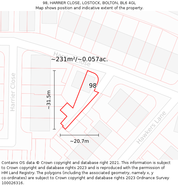 98, HARRIER CLOSE, LOSTOCK, BOLTON, BL6 4GL: Plot and title map