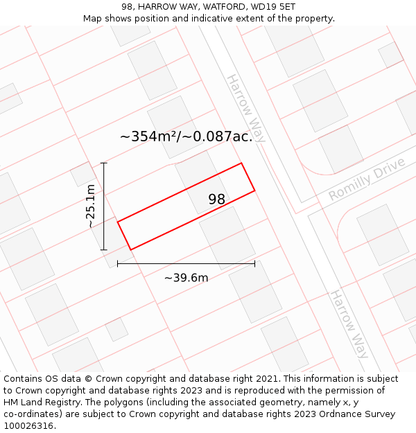 98, HARROW WAY, WATFORD, WD19 5ET: Plot and title map