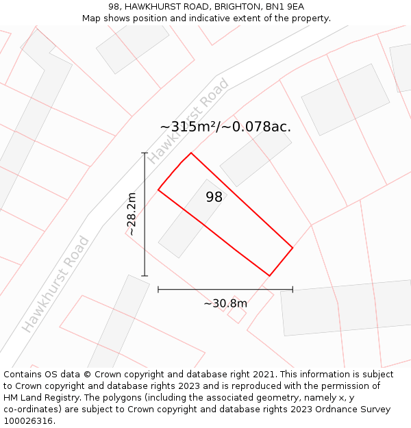 98, HAWKHURST ROAD, BRIGHTON, BN1 9EA: Plot and title map