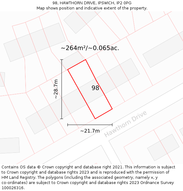 98, HAWTHORN DRIVE, IPSWICH, IP2 0PG: Plot and title map