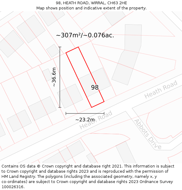 98, HEATH ROAD, WIRRAL, CH63 2HE: Plot and title map