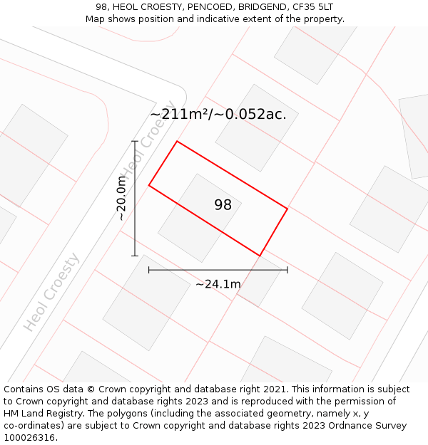 98, HEOL CROESTY, PENCOED, BRIDGEND, CF35 5LT: Plot and title map