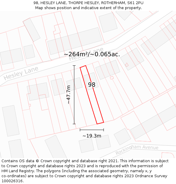 98, HESLEY LANE, THORPE HESLEY, ROTHERHAM, S61 2PU: Plot and title map