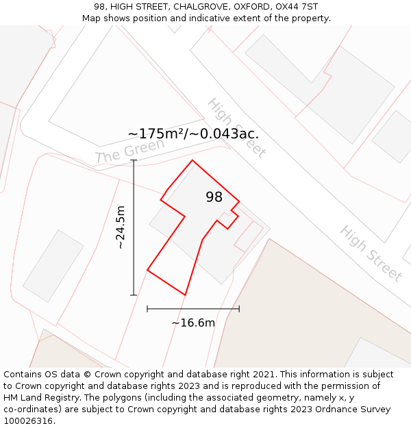 98, HIGH STREET, CHALGROVE, OXFORD, OX44 7ST: Plot and title map