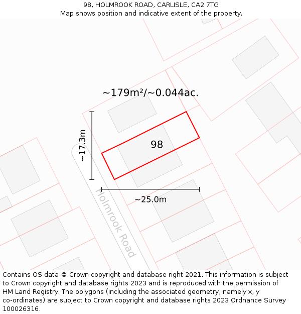 98, HOLMROOK ROAD, CARLISLE, CA2 7TG: Plot and title map