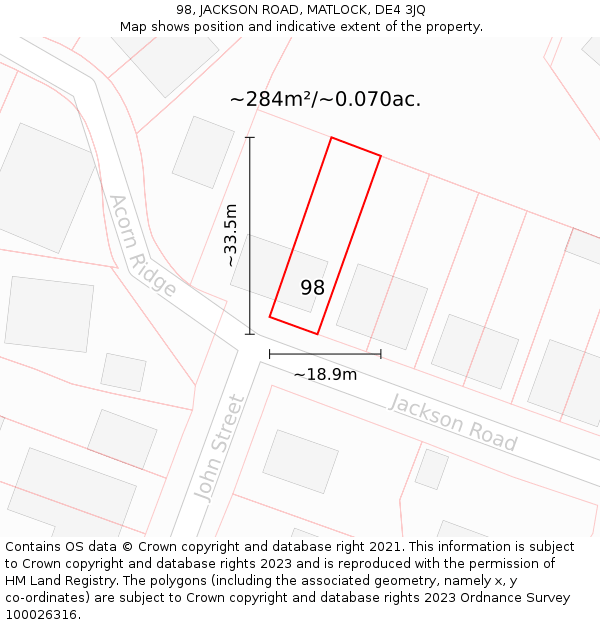 98, JACKSON ROAD, MATLOCK, DE4 3JQ: Plot and title map