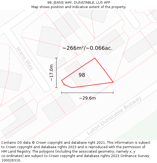 98, JEANS WAY, DUNSTABLE, LU5 4PP: Plot and title map