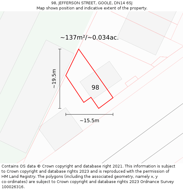 98, JEFFERSON STREET, GOOLE, DN14 6SJ: Plot and title map
