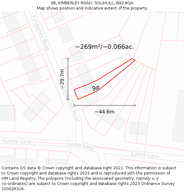 98, KIMBERLEY ROAD, SOLIHULL, B92 8QA: Plot and title map