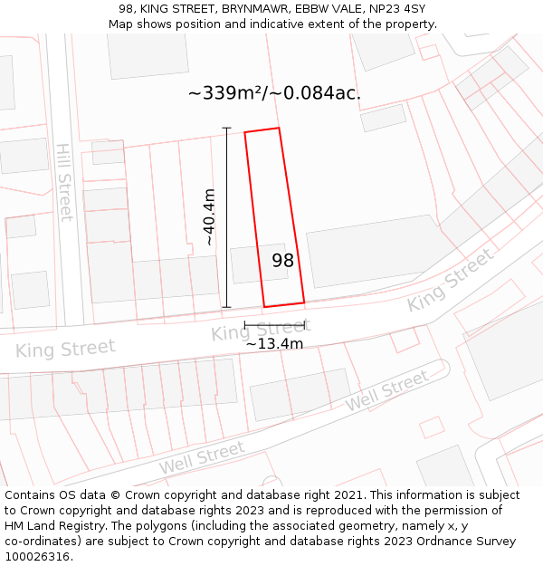98, KING STREET, BRYNMAWR, EBBW VALE, NP23 4SY: Plot and title map