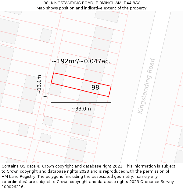 98, KINGSTANDING ROAD, BIRMINGHAM, B44 8AY: Plot and title map