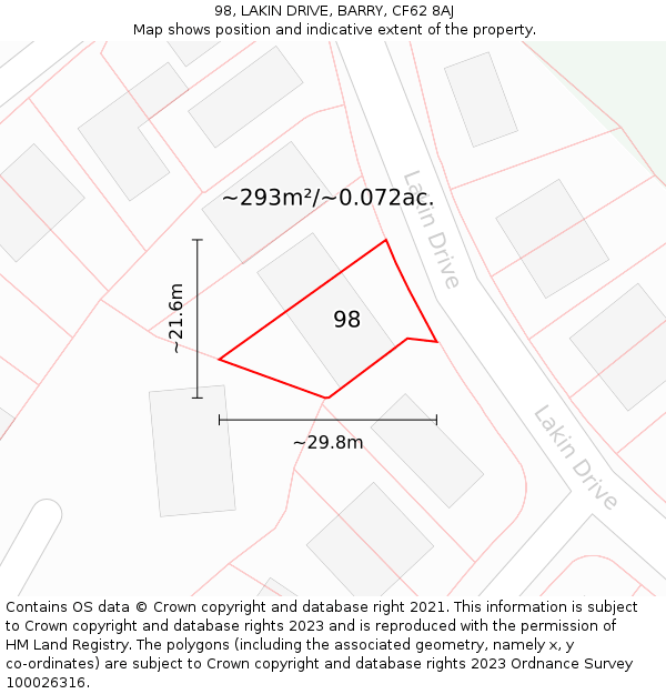 98, LAKIN DRIVE, BARRY, CF62 8AJ: Plot and title map