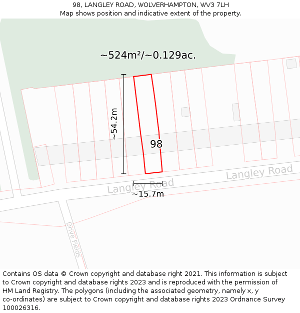 98, LANGLEY ROAD, WOLVERHAMPTON, WV3 7LH: Plot and title map