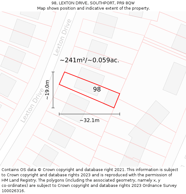 98, LEXTON DRIVE, SOUTHPORT, PR9 8QW: Plot and title map