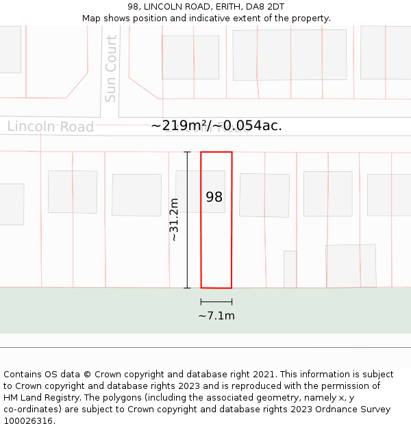 98, LINCOLN ROAD, ERITH, DA8 2DT: Plot and title map