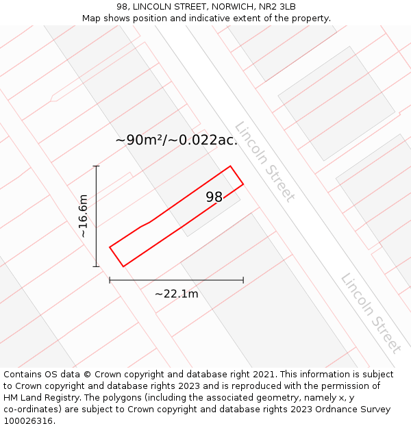 98, LINCOLN STREET, NORWICH, NR2 3LB: Plot and title map