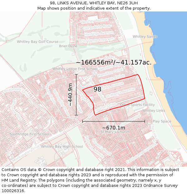 98, LINKS AVENUE, WHITLEY BAY, NE26 3UH: Plot and title map