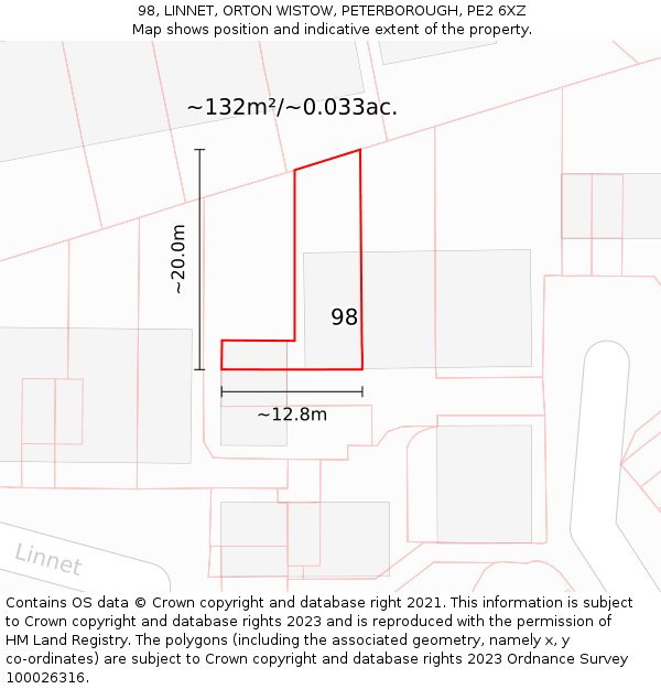 98, LINNET, ORTON WISTOW, PETERBOROUGH, PE2 6XZ: Plot and title map