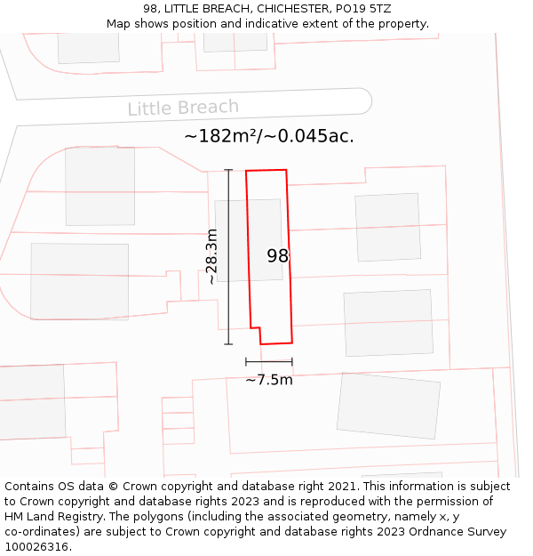 98, LITTLE BREACH, CHICHESTER, PO19 5TZ: Plot and title map