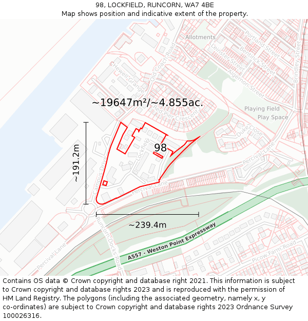 98, LOCKFIELD, RUNCORN, WA7 4BE: Plot and title map