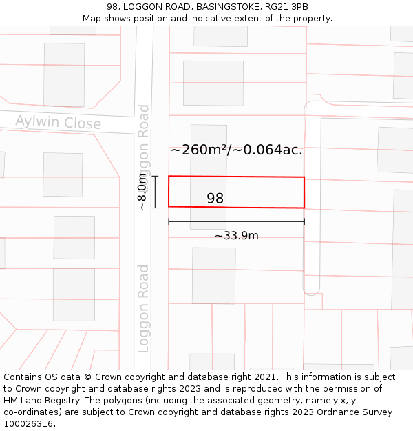 98, LOGGON ROAD, BASINGSTOKE, RG21 3PB: Plot and title map