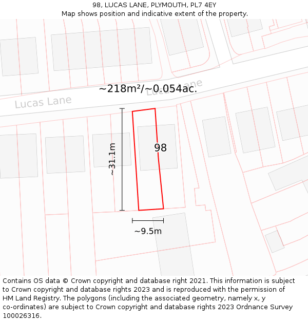 98, LUCAS LANE, PLYMOUTH, PL7 4EY: Plot and title map