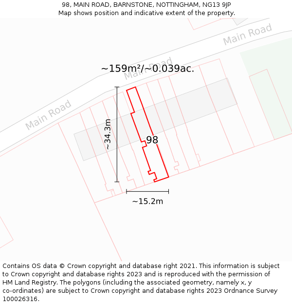 98, MAIN ROAD, BARNSTONE, NOTTINGHAM, NG13 9JP: Plot and title map