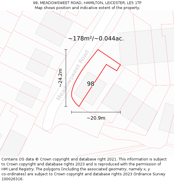 98, MEADOWSWEET ROAD, HAMILTON, LEICESTER, LE5 1TP: Plot and title map