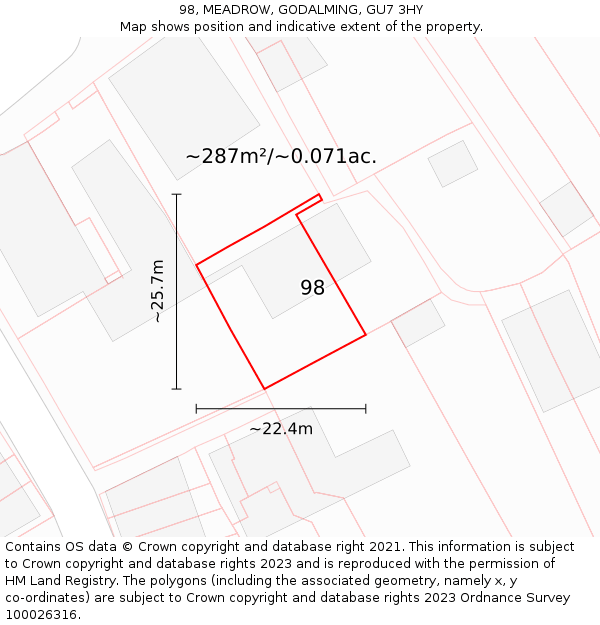 98, MEADROW, GODALMING, GU7 3HY: Plot and title map
