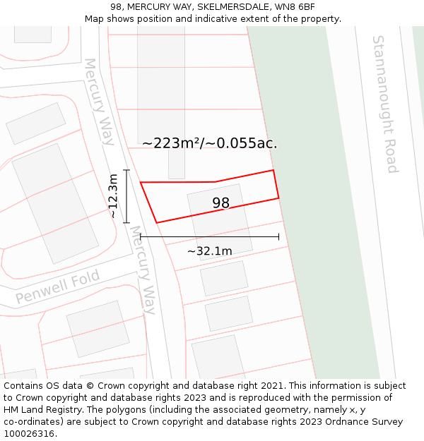 98, MERCURY WAY, SKELMERSDALE, WN8 6BF: Plot and title map